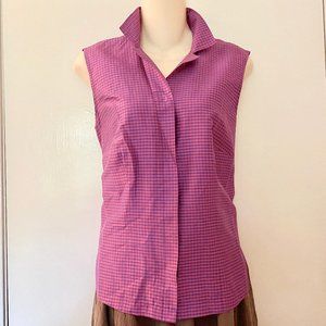 CLIO Trend Plaid Pure Silk Tank Top Shirt Blouse 8
